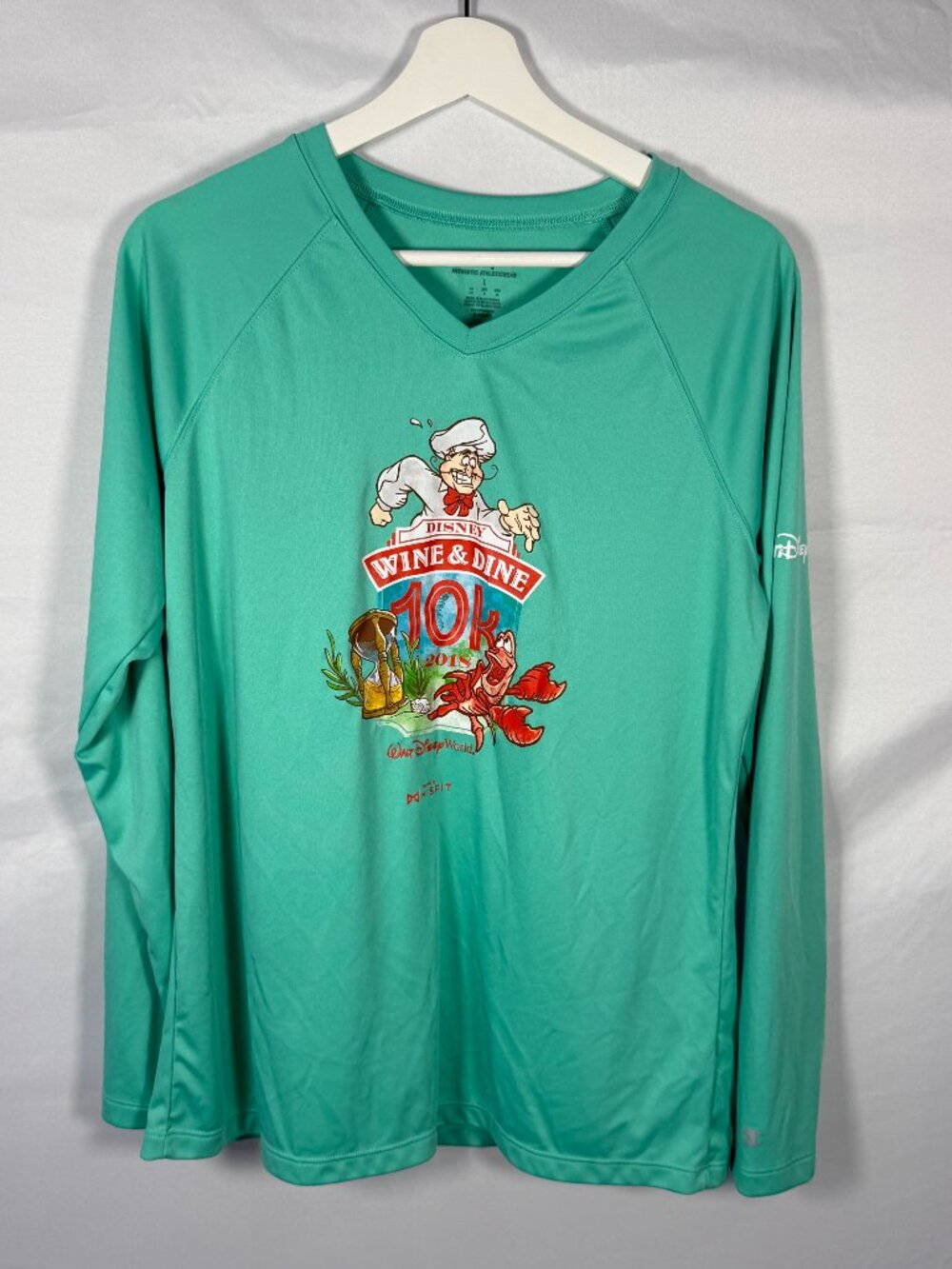 RunDisney Disney Wine & Dine 10K 2018 Performance Shirt Teal Womens Large L/S